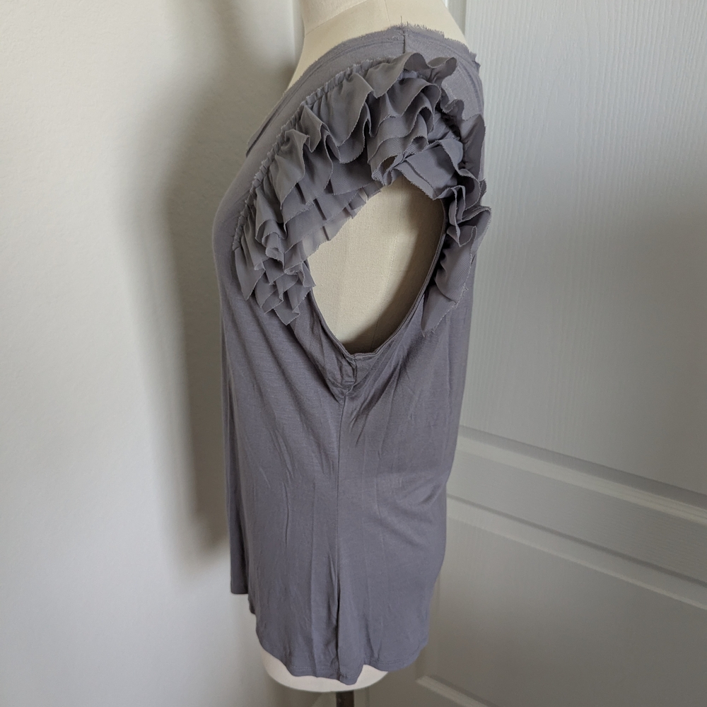 Gray Ruffle Sleeve Women's Top - Picture 3 of 8